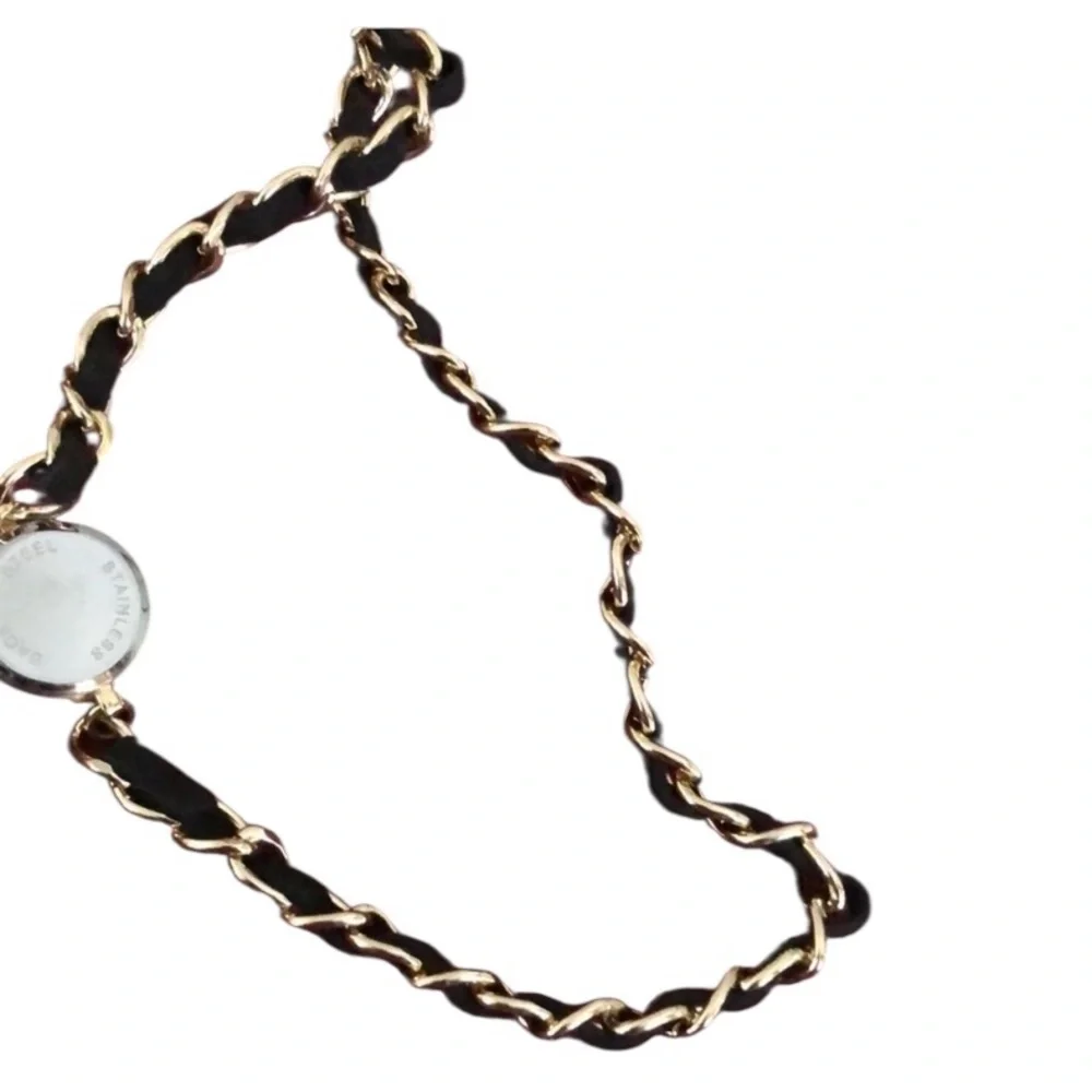 Quartz Black chain Wrap Watch gold and suede w/ lobster clasp